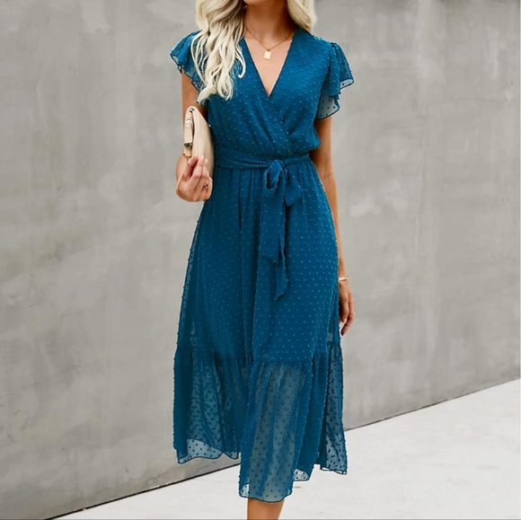 Elegant Teal Midi Dress - Picture 3 of 3